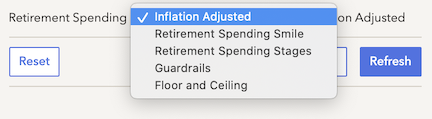 Screenshot showing Inflation Adjusted dynamic spending scenario selection